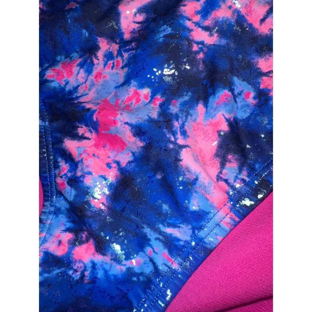 Under Armour bikini set tie-dye style print photon blue and bright pink 16 girls